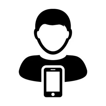 Mobile user icon vector male person profile avatar with smartphone symbol Stock Illustration