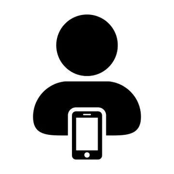 Mobile user icon vector male person profile avatar with smartphone symbol Stock Illustration