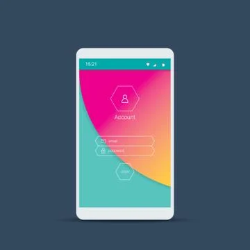 Mobile user interface screen with material design background. Login menu icons Stock Illustration