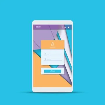 Mobile user interface vector template with material design polygonal background Stock Illustration