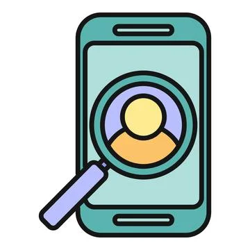Mobile user search finding profile through smartphone Illustrazione stock