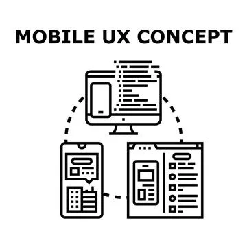 Mobile ux concept developing responsive application design Illustrazione stock