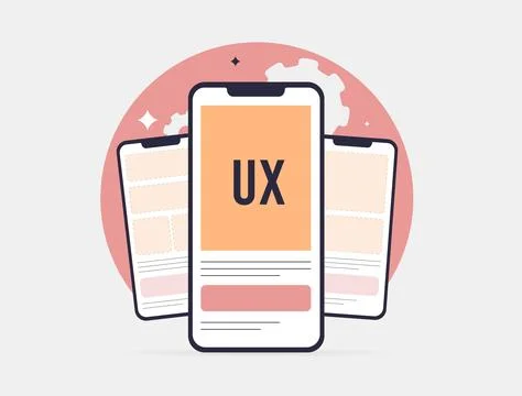 Mobile UX design with user interface testing, wireframes and usability Illustrazione stock