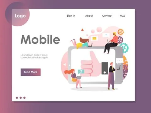 Mobile vector website landing page design template Stock Illustration