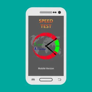 Mobile version of the SPEED TEST program is launched on the smartphone screen Stock Illustration