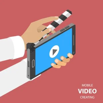 Mobile video creating flat isometric vector. Stock Illustration