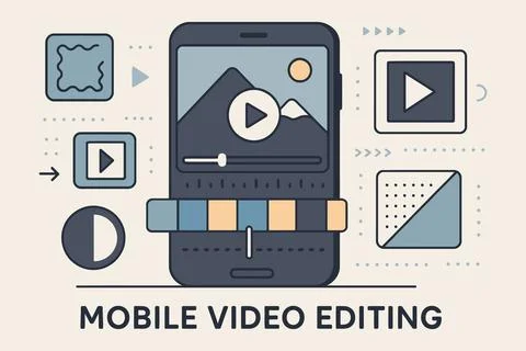 Mobile video editing app interface showing timeline and tools Ilustración de archivo