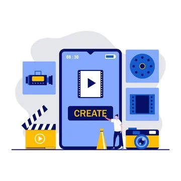 Mobile video editing app, multimedia production, video blogging concept wit.. Stock Illustration