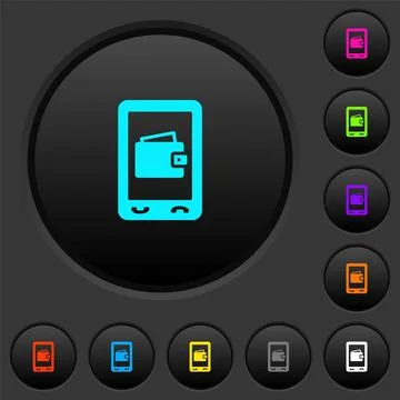 Mobile wallet dark push buttons with color icons Stock Illustration