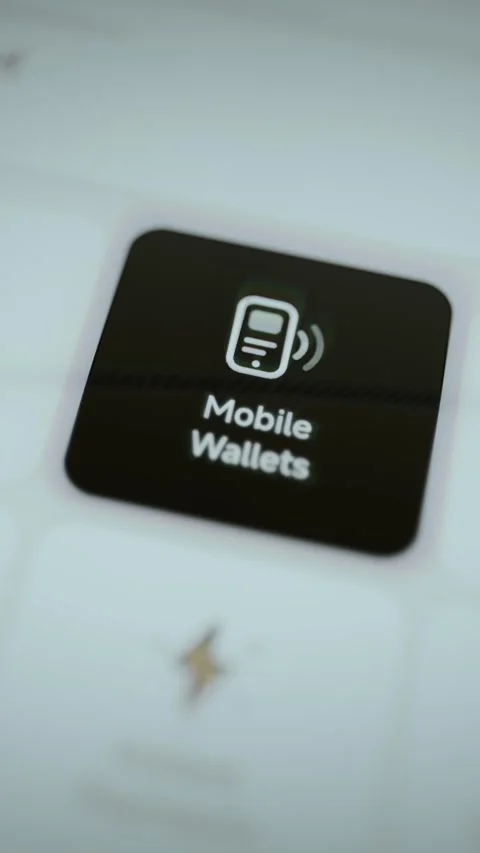 Mobile wallet tile activates on vertical payment screen Stock Footage 346597570