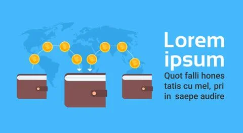 Mobile Wallet World Map Background Digital Money Transaction And E-commerce Stock Illustration