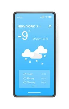 Mobile weather app interface design. GUI elements for weather forecast Illustrazione stock