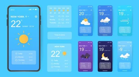 Mobile weather app interface design. GUI elements イラスト素材