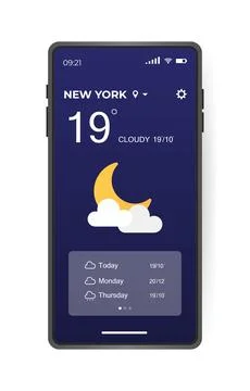 Mobile weather app interface design. GUI elements for weather forecast Illustrazione stock