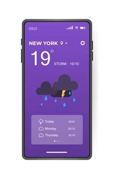 Mobile weather app interface design. GUI elements for weather forecast Stock Illustration
