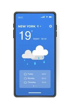 Mobile weather app interface design. GUI elements for weather forecast Stock Illustration