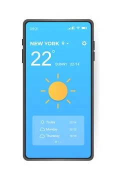 Mobile weather app interface design. GUI elements for weather Stock Illustration