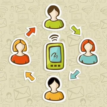 Mobile web marketing concept over pattern background Stock Illustration