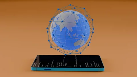 Mobile web network concept with smartphone on peach background Video stock 264047644