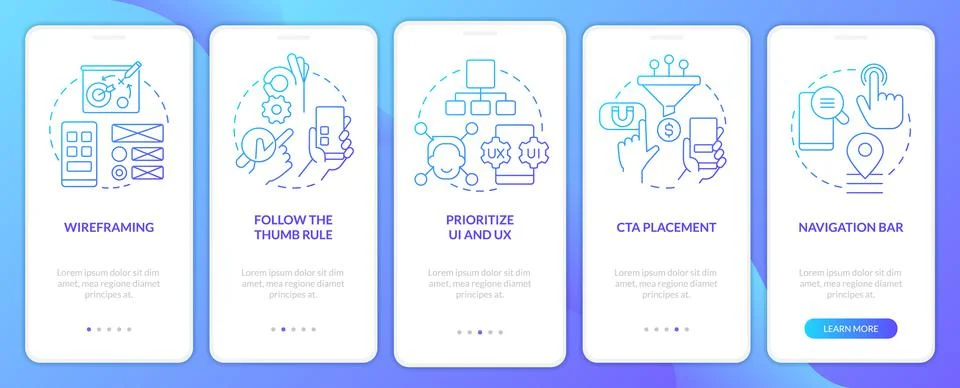 Mobile website development blue gradient onboarding mobile app screen Stock Illustration