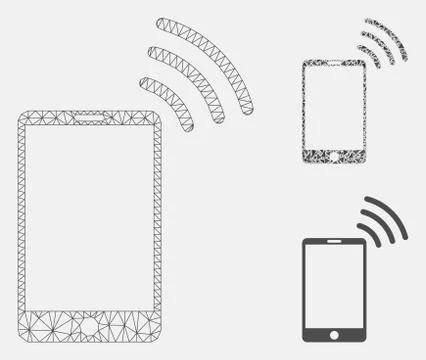 Mobile Wi-Fi Signal Vector Mesh 2D Model and Triangle Mosaic Icon Stock Illustration