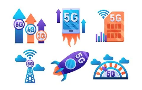Mobile wireless 5th generation technology element design vector. Stock Illustration