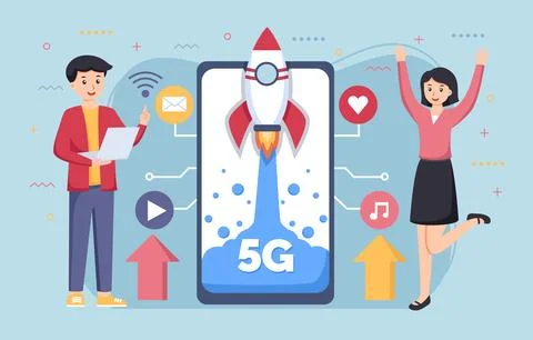 Mobile wireless 5th generation technology background design vector. Stock Illustration