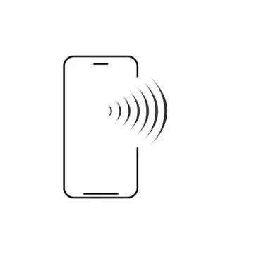 Mobile wireless charging line icon. Smartphone with radio or wifi waves. Vector Stock Illustration