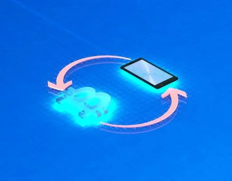 Mobile wireless payment and bitcoin, online financial transfer Illustrazione stock