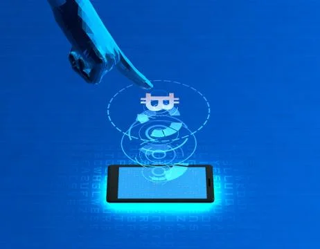 Mobile wireless payment and bitcoin, smart finger recognition Illustration