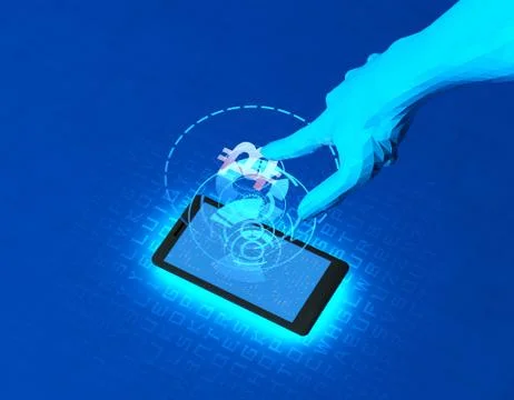Mobile wireless payment and bitcoin, smart finger recognition Illustration