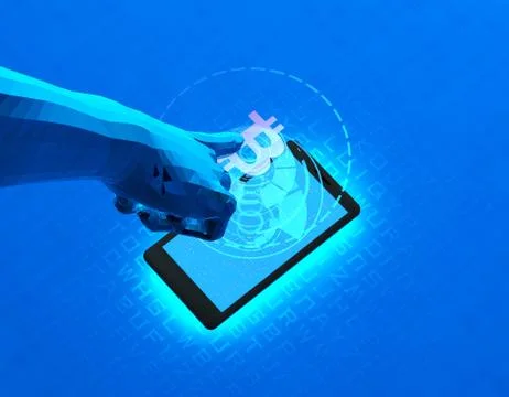 Mobile wireless payment and bitcoin, smart finger recognition Illustration