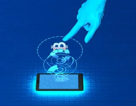 Mobile wireless payment and bitcoin, smart finger recognition Illustration