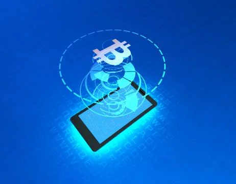 Mobile wireless payment and bitcoin, online financial transfer 스톡 일러스트