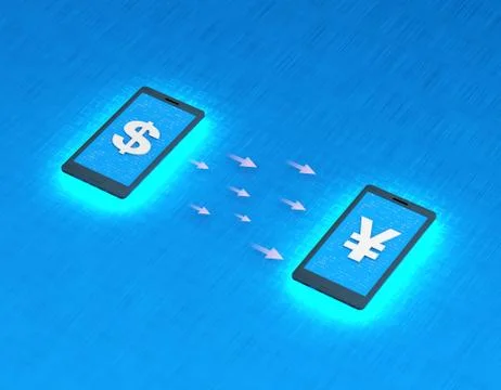 Mobile wireless payment and exchange, USD and RMB exchange Illustration