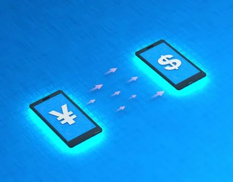 Mobile wireless payment and exchange, USD and RMB exchange Illustration