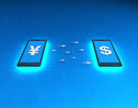 Mobile wireless payment and exchange, USD and RMB exchange Illustration