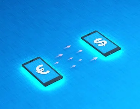 Mobile wireless payment and exchange, Euro and US dollar exchange Illustration