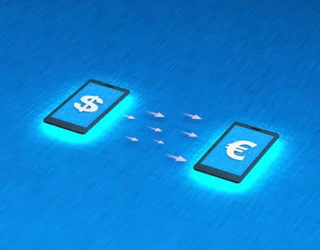 Mobile wireless payment and exchange, Euro and US dollar exchange Illustration