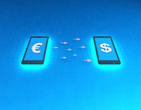 Mobile wireless payment and exchange, Euro and US dollar exchange Illustration