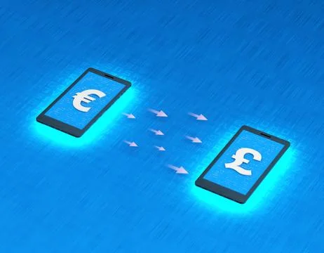 Mobile wireless payment and exchange, Euro and British pound exchange Illustration