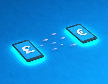 Mobile wireless payment and exchange, Euro and British pound exchange Illustration