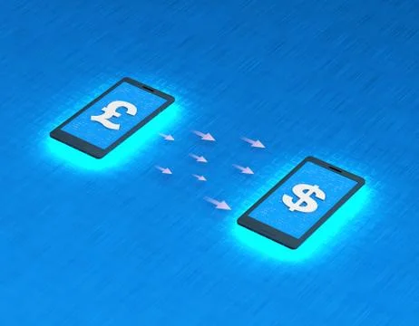 Mobile wireless payment and exchange, US dollar and British pound exchange Illustration