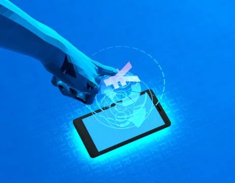 Mobile wireless payment and RMB, smart finger recognition Illustration
