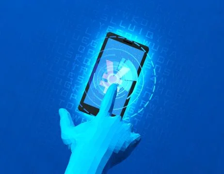 Mobile wireless payment and RMB, smart finger recognition Ilustración de archivo