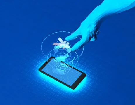 Mobile wireless payment and RMB, smart finger recognition Illustration