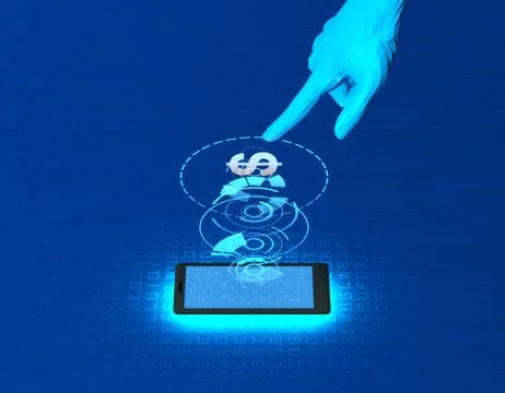 Mobile wireless payment and US dollars, smart finger recognition Illustration
