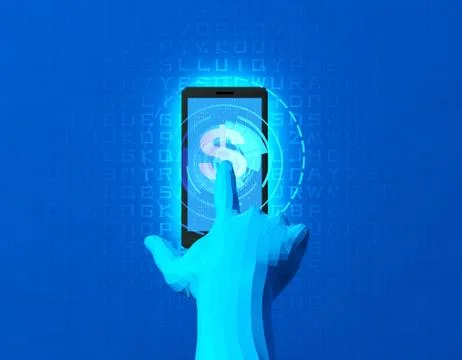 Mobile wireless payment and US dollars, smart finger recognition Illustration