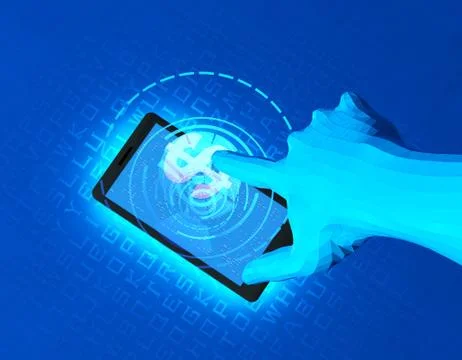 Mobile wireless payment and US dollars, smart finger recognition Illustration