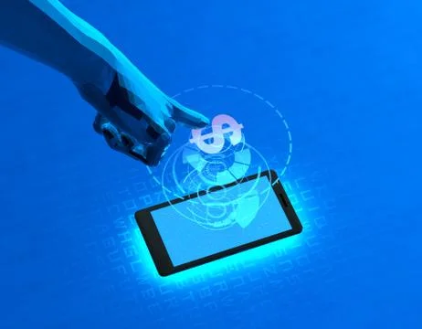 Mobile wireless payment and US dollars, smart finger recognition Illustration